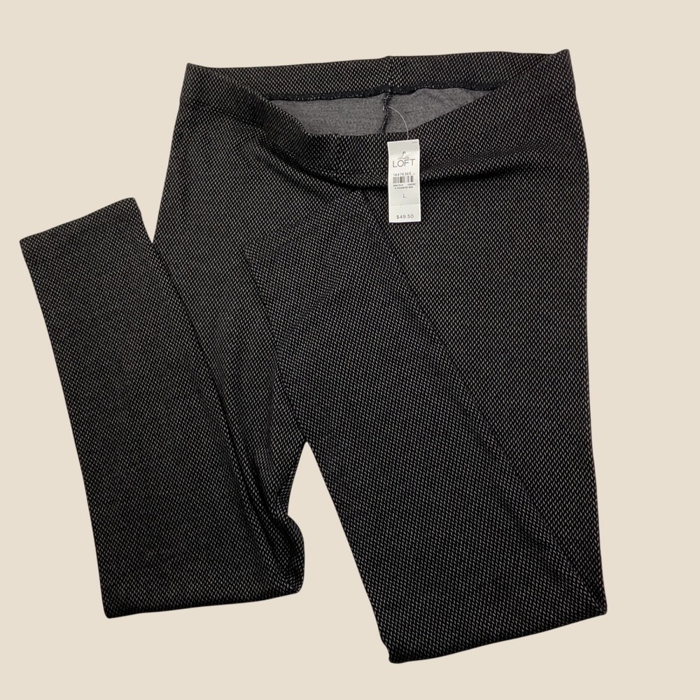Loft Pants Leggings Knit Cozy High Rise Soft Rayon Fall Geometric Women Sz L NWT